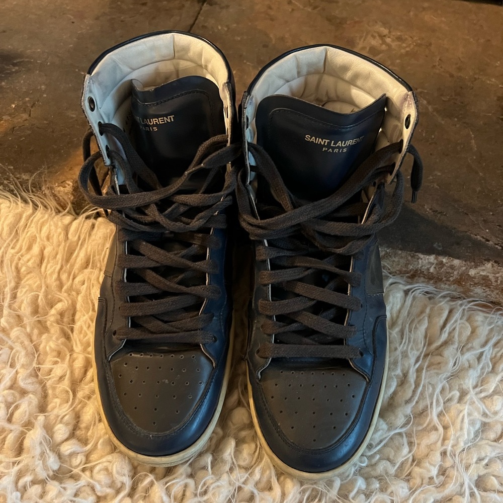 Saint Laurent COURT CLASSIC SL/10H SNEAKERS IN LEATHER size 42: blue + gray